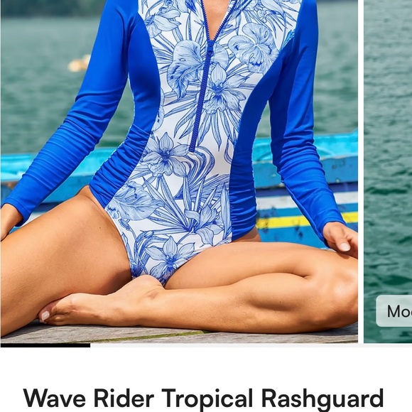 Cupshe Green and Blue Long Sleeve One Piece Swimsuit - Picture 8 of 10